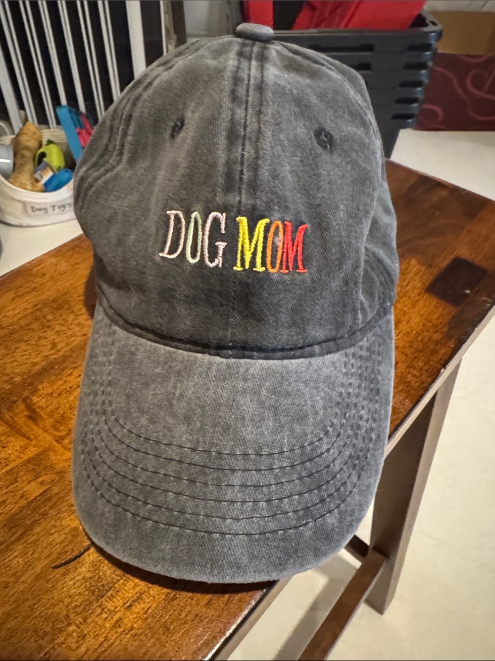 Dog Mom Embroidered Cotton Baseball Cap - Charcoal